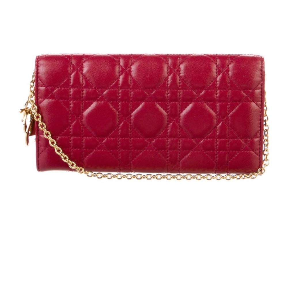 Christian Dior Red Cannage Wallet Bag on Gold Chain - Picture 4 of 5